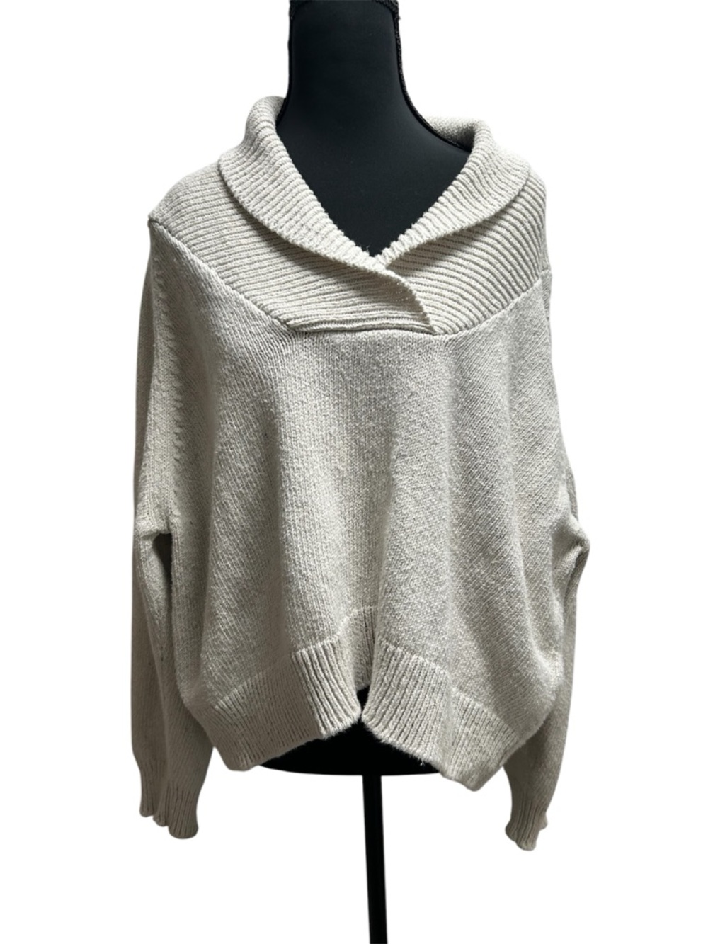 Cordera Relaxed Cream Shawl-Collar Knit Sweater